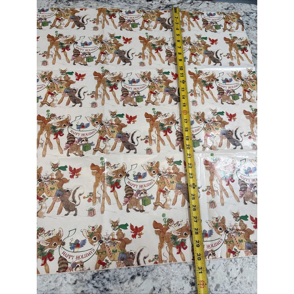 9 VTG LK‎ Powell Woodland Animals Happy Holidays Wrapping Paper gift wrap READ - Picture 5 of 16